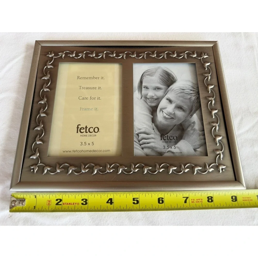 Fetco Silver Ornate Metal Photo Frame 8x10 Dual 3.5x5 for 2 Photos
